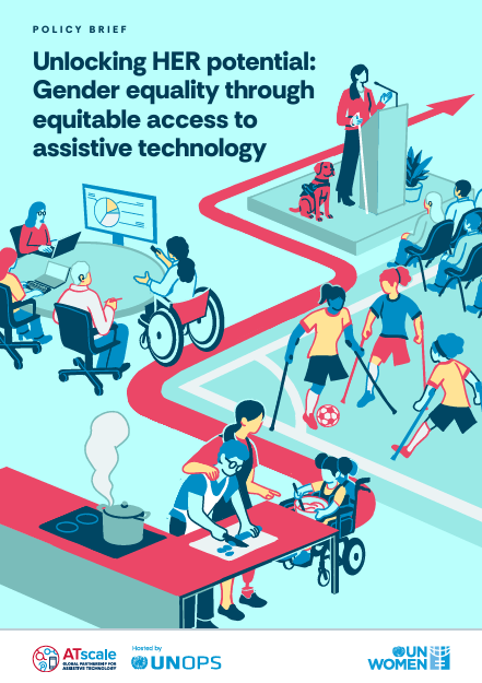 Event poster for “Unlocking HER potential,” a CSW70 side event on gender equality and equitable access to assistive technology at the United Nations Headquarters in New York on 12 March 2026.