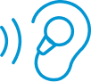Blue icon of an ear with sound waves.