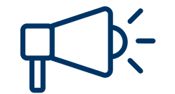Blue icon of a megaphone.
