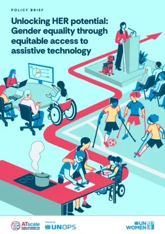 Event poster for “Unlocking HER potential,” a CSW70 side event on gender equality and equitable access to assistive technology at the United Nations Headquarters in New York on 12 March 2026.