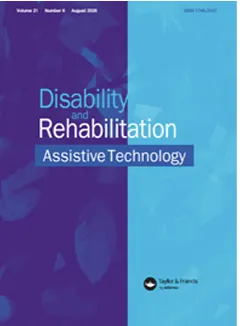 A thumbnail of the paper front cover with the title' Disability and Rehabilitation: Assistive Technology'